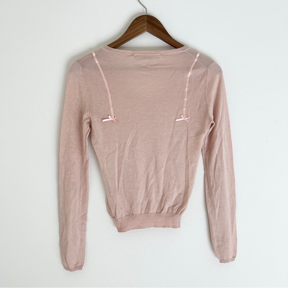 Spring 2006 John Galliano Silk Cashmere Pink Bows Crop V-Neck Knit Sweater - Picture 7 of 11